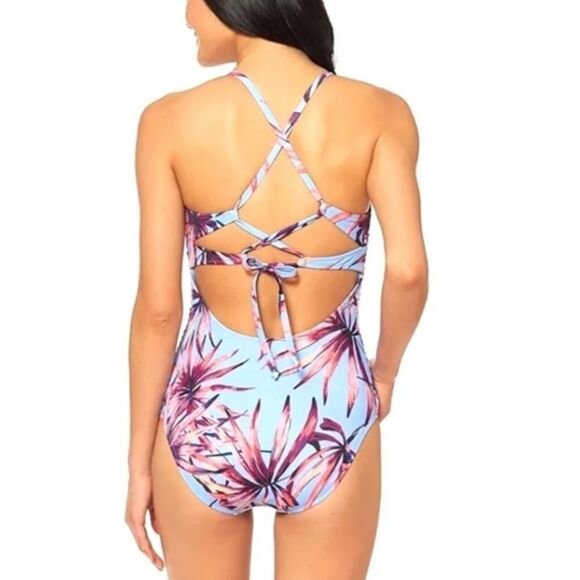 BRAND NEW JESSICA SIMPSON ONE-PIECE TROPICAL V-NECK SWIMWEAR Cross-back SWIMSUIT - Picture 16 of 16